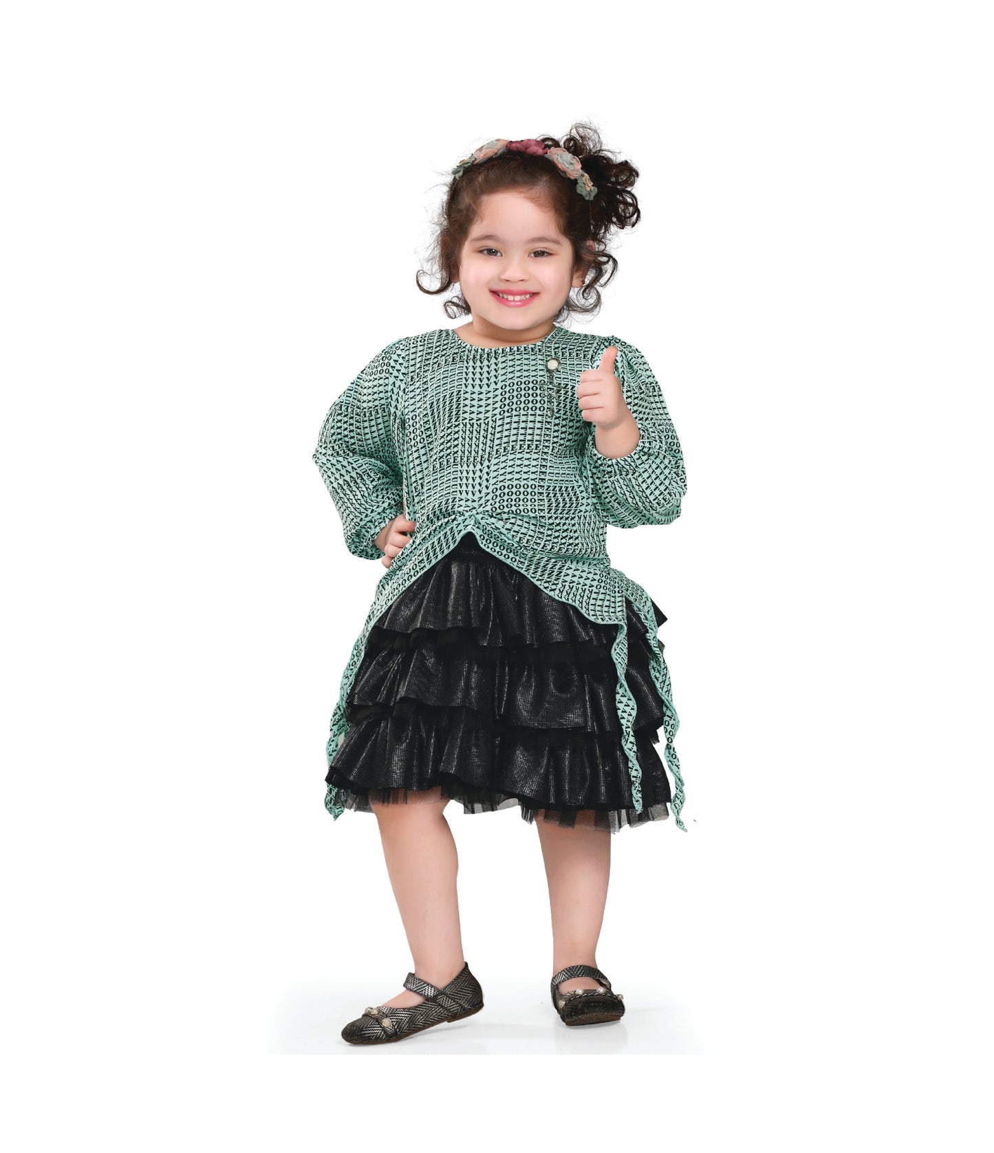 Green Knit Sweater with Black Layered Skirt Set (Sizes 18-26)